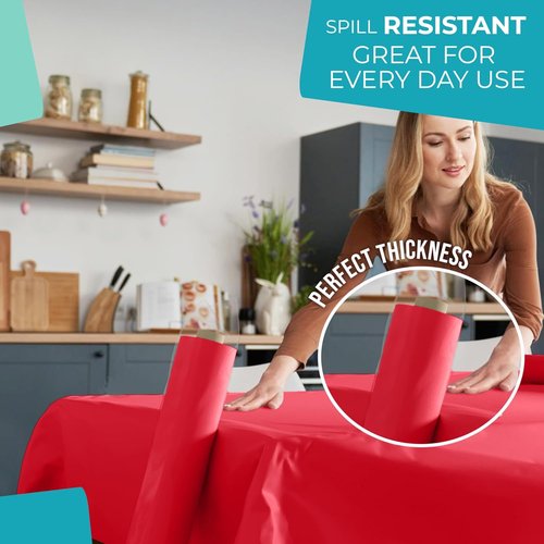 Exquisite Red Plastic Table Cover Roll - Premium 0.5 MIL Thick, 40" x 300' | 4 Pack Disposable Tablecloths