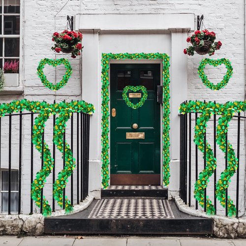 33FT St Patricks Day Garland Decor Gold Green Hat Shamrock Tinsel Garland for Home Indoor Outdoor St Patricks Day Party Supplies
