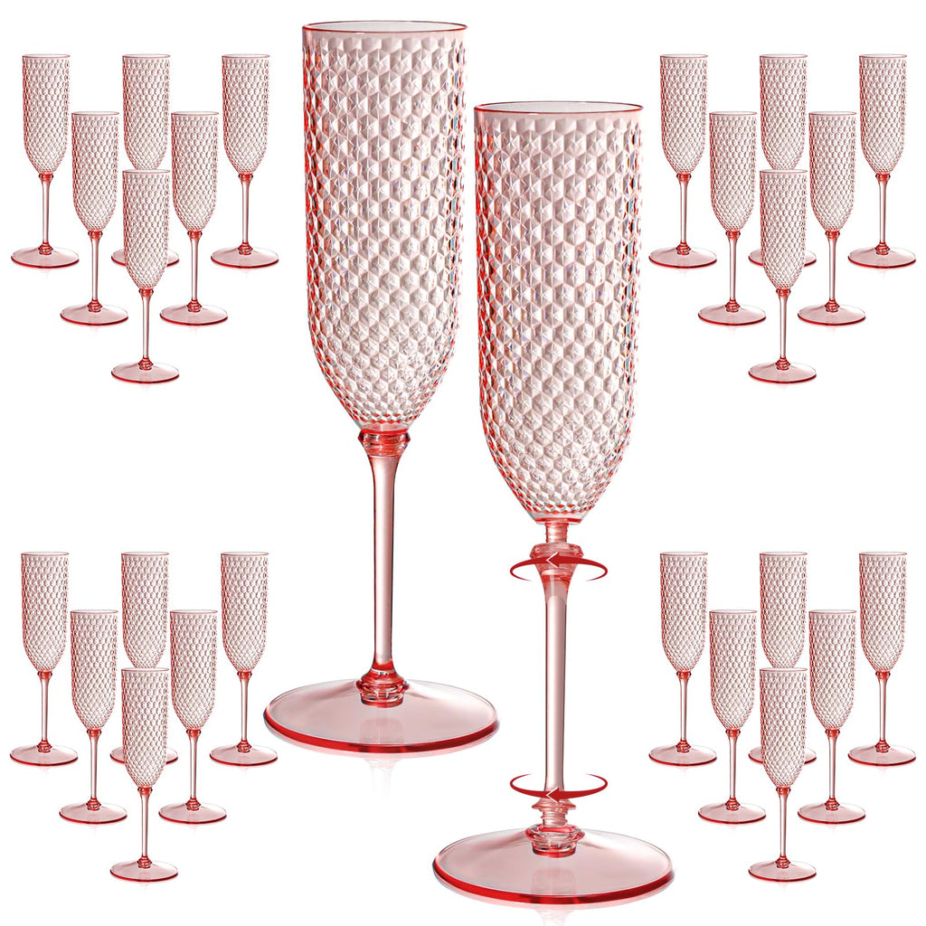 XUWAIDSGN 48 Pack Pink Detachable 2 piece Champagne Flutes 5.5 Oz Unbreakable Plastic Mimosa Disposable Champagne Glasses Drinking Cups Stemmed Reusable Wine Toasting Glasses for Wedding