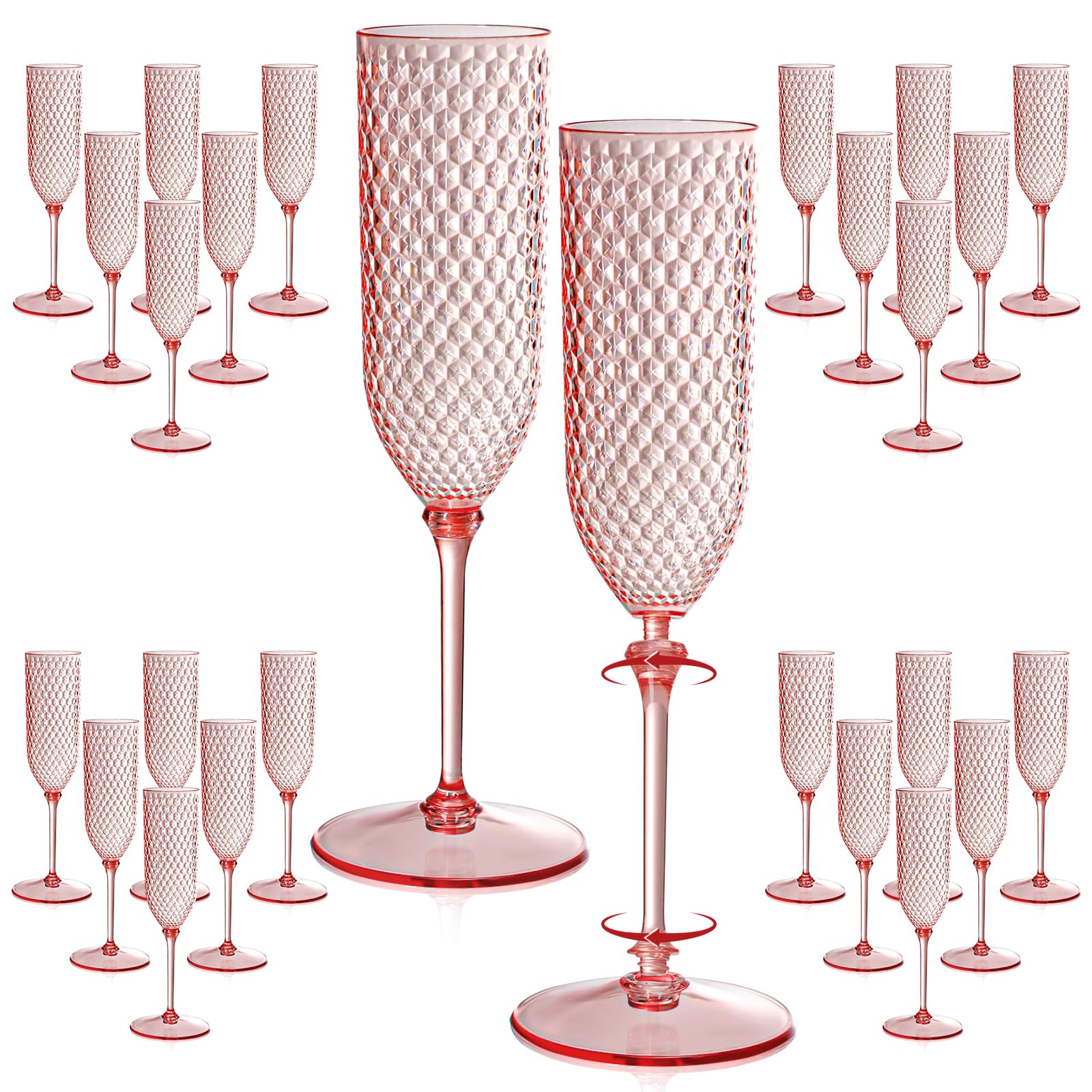 XUWAIDSGN 48 Pack Pink Detachable 2 piece Champagne Flutes 5.5 Oz Unbreakable Plastic Mimosa Disposable Champagne Glasses Drinking Cups Stemmed Reusable Wine Toasting Glasses for Wedding
