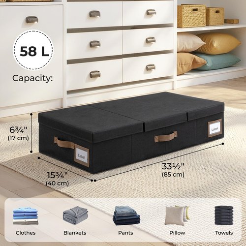 GRANNY SAYS 2 Pack Under Bed Storage, Underbed Organizer with Flid-Top Lid for Bedroom, Black Clothing Storage Bins for Blankets, Clothes, Shoes