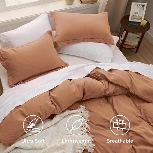 Bedsure King Size Duvet Cover Set - Extra Soft Prewashed Cotton-Like Polyester in Taupe | 3 Pieces with Zipper Closure