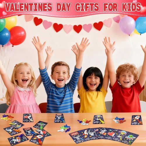 COKOKA 28 Pack Valentines Day Gifts for Kids LED Finger Lights Toys with Valentines Day Cards for Kids Classroom, Non-Candy Class Exchange Gifts Valentine Party Favors Bulk for Boys Girls