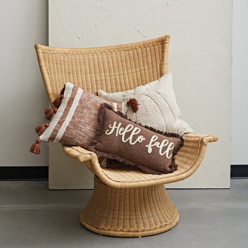 Creative Co-Op 18' Square Cotton Slub Tufted Pillow w/Pumpkin & Chambray Back, Cream Color,Beige