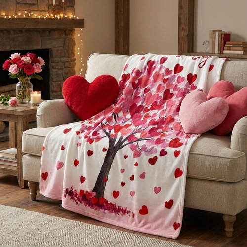 Horaldaily Valentine Flannel Blanket Throw, Valentine Love Hearts Tree Soft Fuzzy Plush Cozy Fleece Blankets for Couch Sofa Bed Lounging, Ideal Gifts for Kids Adults Wife Self, 50x60
