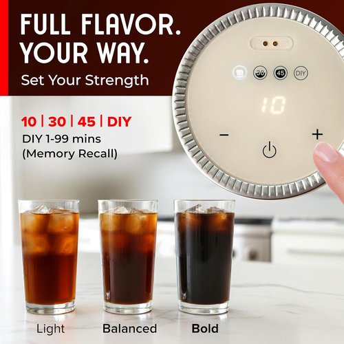 Mueller RapidBrew Cold Brew Iced Coffee Maker - Fast 10-Minute Brewing | Portable & Rechargeable - Adjustable Strength, 20 Servings, Black