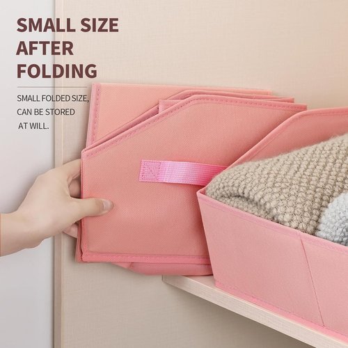 Homsorout Decorative Storage Baskets - Trapezoid Closet Bins with Handles, 6 Pack, Pink