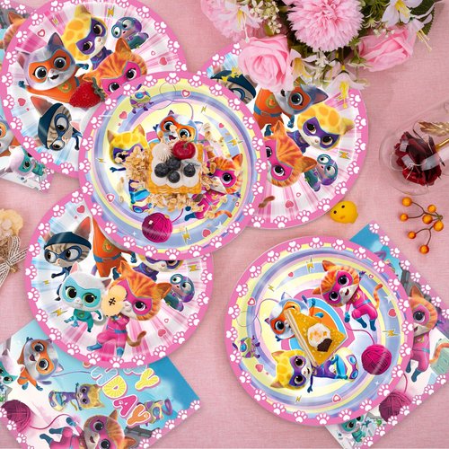 40PCS Super Kitties Party Supplies,Party Tableware Set for 20 Guests，theme Birthday Decorations ，Used for Kittys Birthday Party Supplies