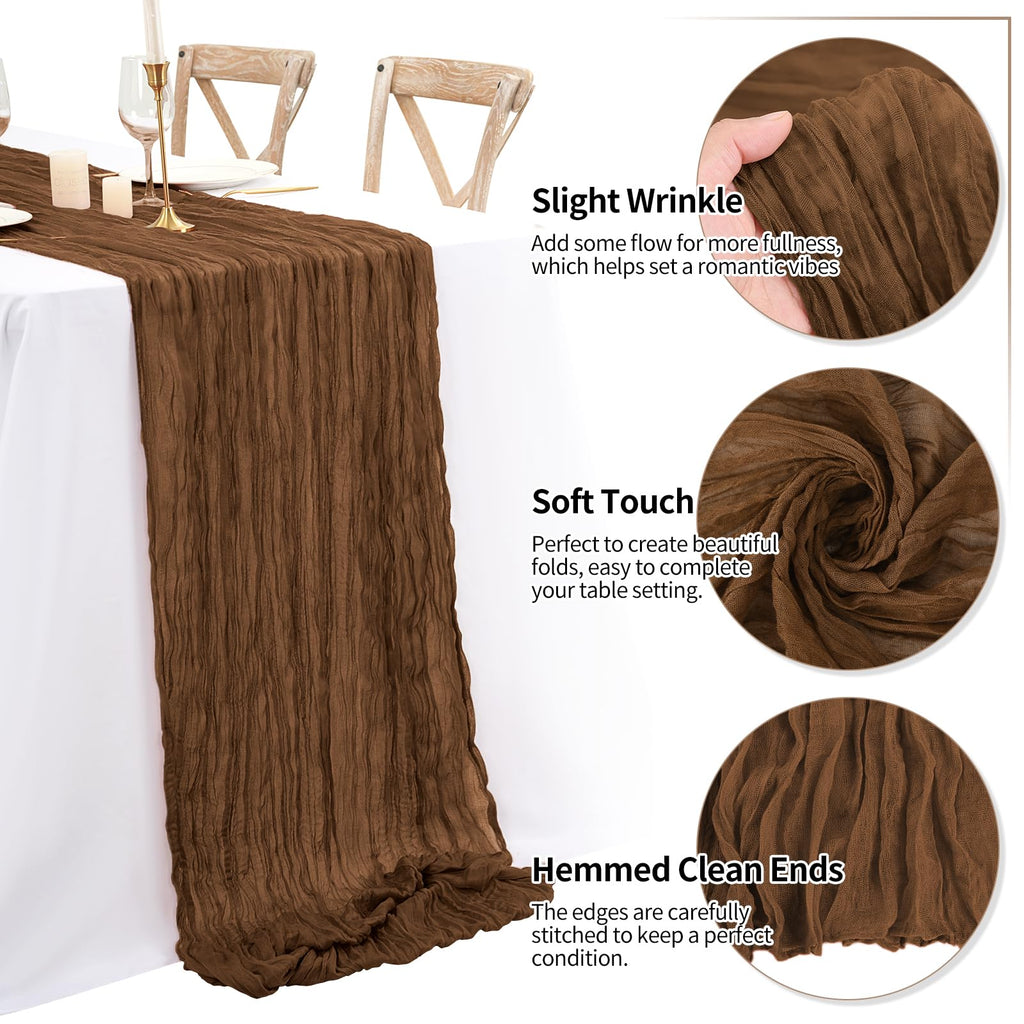 8 Pack 10Ft Cheesecloth Table Runner Brown, 20 x 120 Inch Rustic Gauze Boho Cheese Cloth Wedding Long Table Runner for Wedding Party Bridal Shower Decoration