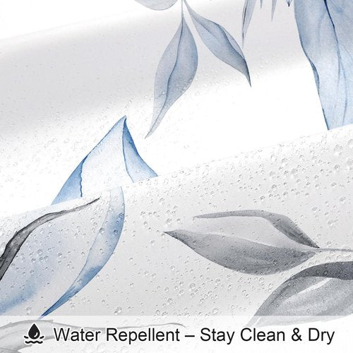 Litabel Blue and Grey Boho Watercolor Floral Shower Curtain, Ink Painting Style Blossom & Leaf Shower Curtains for Chic Elegant Bathroom, Artistic Fabric Cloth Flower Shower Curtain, 72x72
