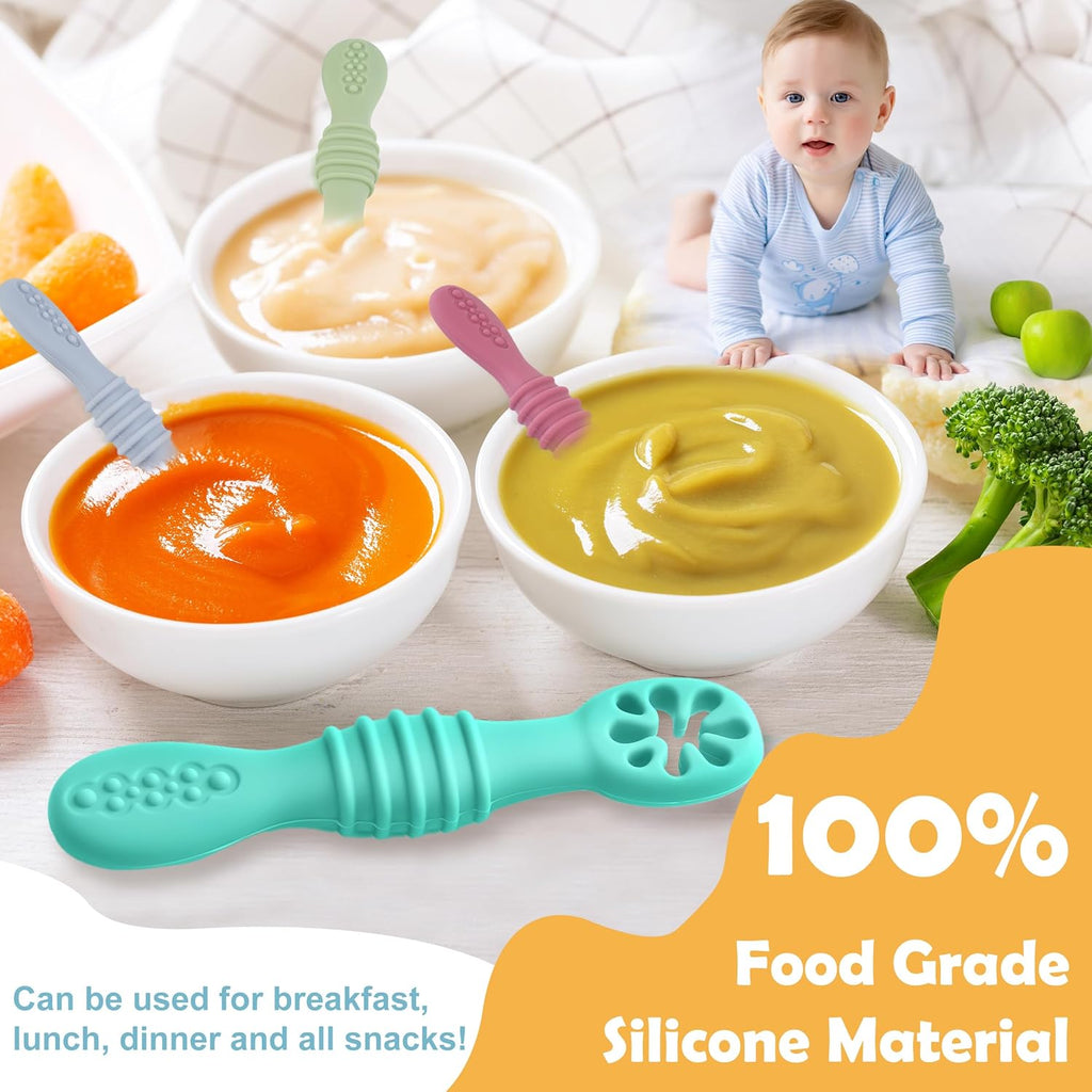 Skiennix Baby Led Weaning Utensils - 8 Pcs Silicone Self-Feeding Spoons for 6+ Months - Multicolor