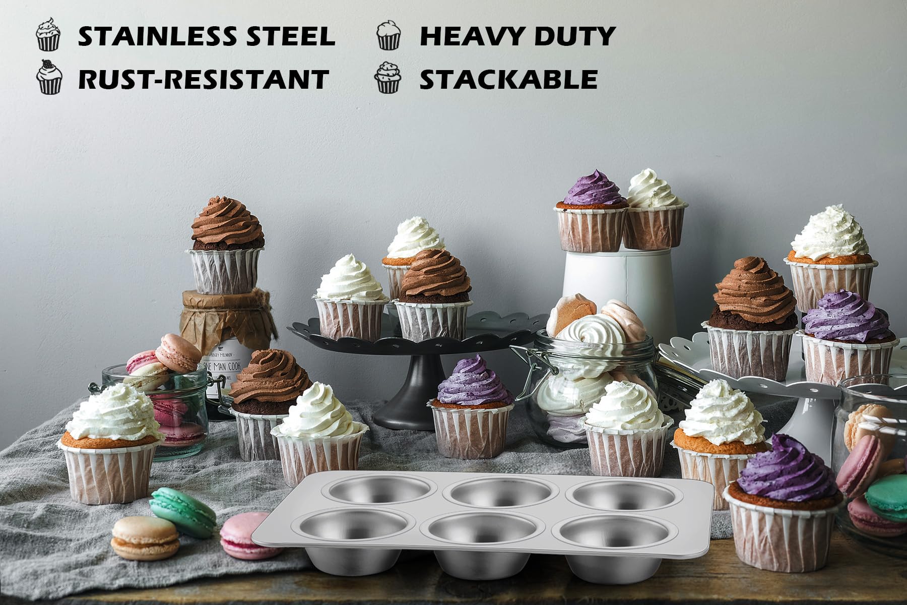 Leonyo Non-Toxic Stainless Steel Muffin Cupcake Pan 6 Cup, 2 Pack