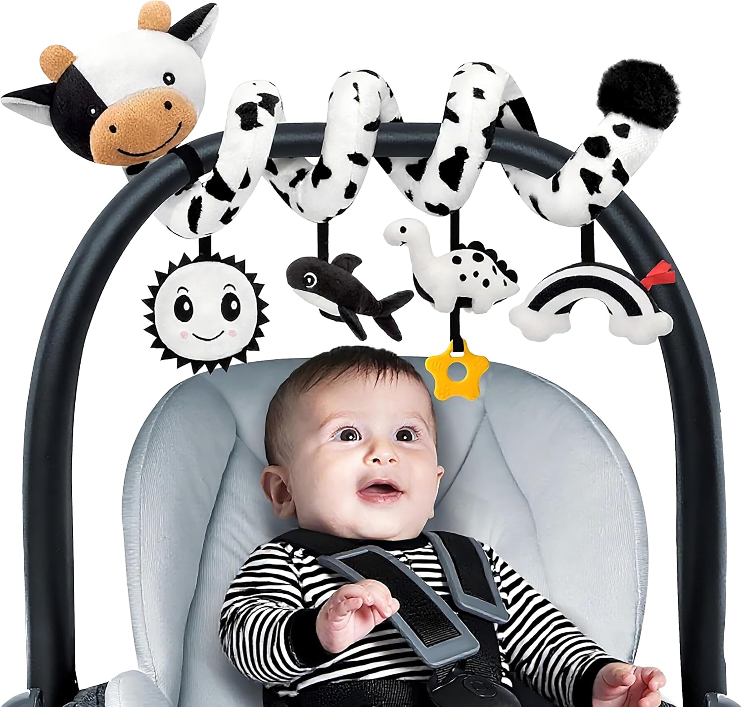 Skiennix Spiral Car Seat Baby Toys - High Contrast Sensory Hanging Stroller Accessories | Newborn Gift for Boys