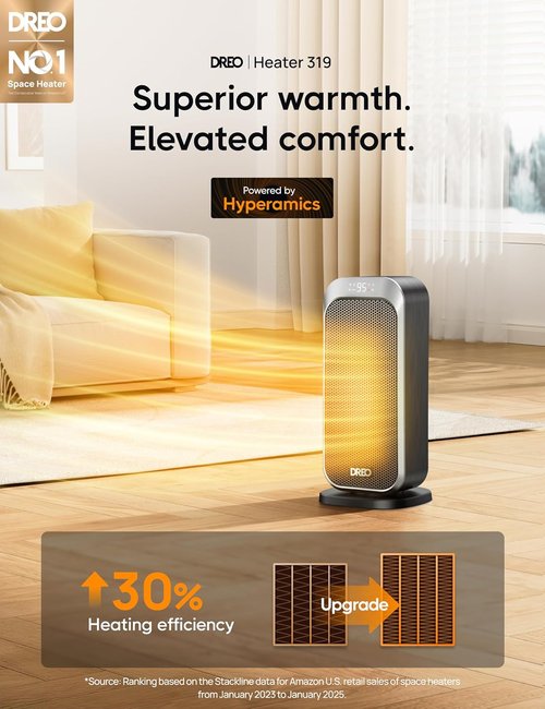 DREO Quiet Space Heater - 1500W Portable Electric Heater with Remote & 70° Oscillation | Ideal for Office & Bedroom