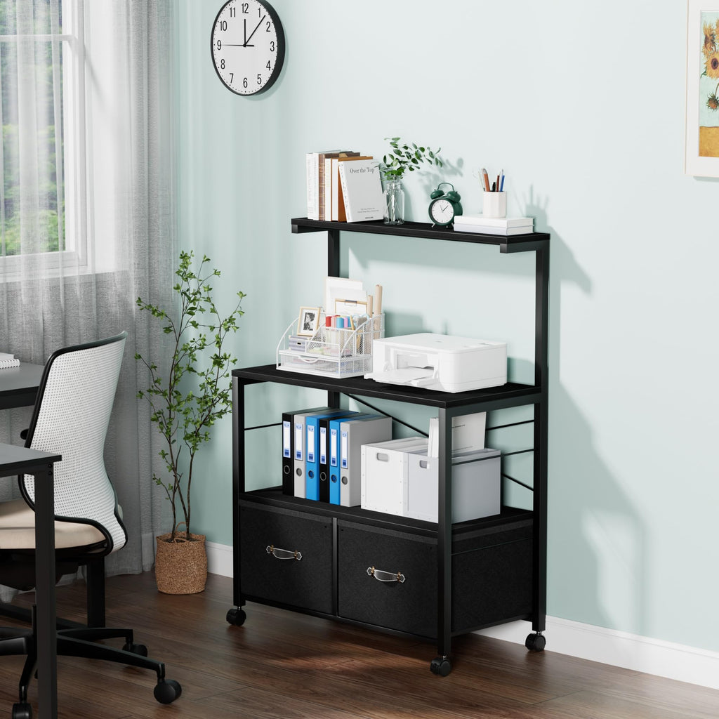 VECELO Mobile Filing Cabinet on Lockable Wheels,Under Desk Organizer with Hanging File Folder Organizer,Beside Under Desk for Office Home,No Bend Over, Fits Letter Size, Black