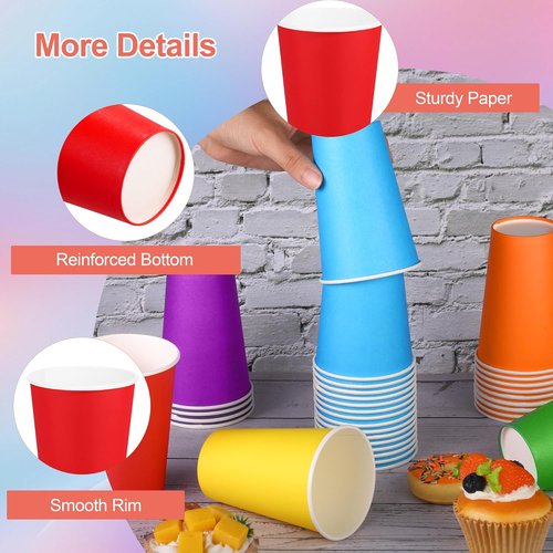 Kochorie 100 Pack Disposable Rainbow Paper Cups - Colorful 12 Ounce Birthday Party Supplies | 6 Vibrant Colors