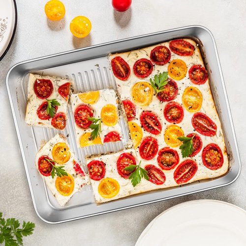 E-far Stainless Steel Baking Pans Set of 3 - Non-Toxic, Dishwasher Safe, Rectangle Trays 12.5/10.5/9.4 Inch