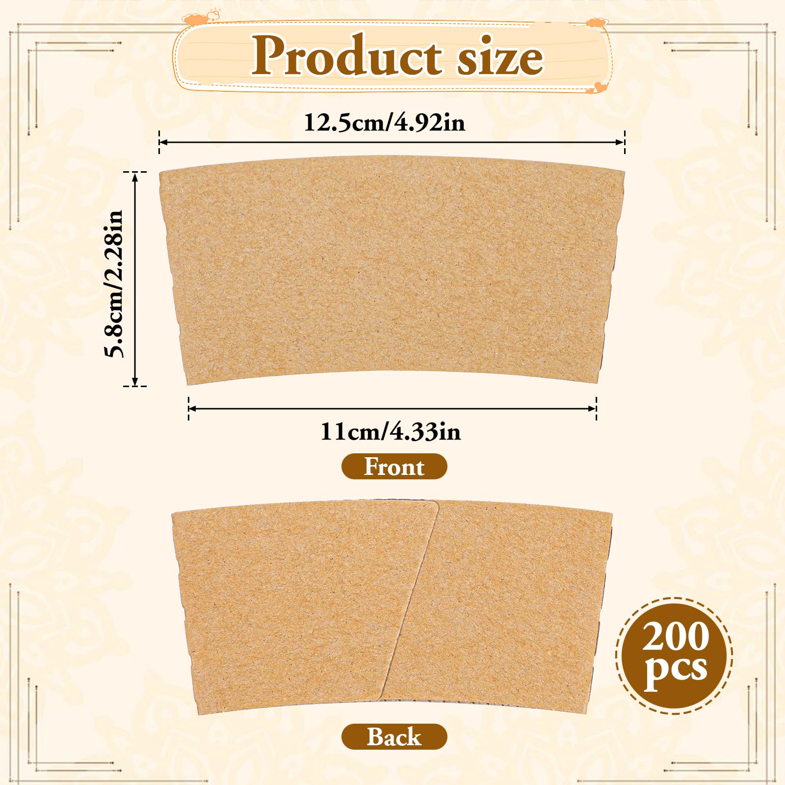 Bruislard 200 Packs Disposable Coffee Cup Sleeves for Hot or Cold Drinks, Coffee Holder Sleeves, Paper Corrugated Cups Jackets, KraftPaper Cup Sleeve Fit for 8oz 10oz 12oz 16oz 20oz Cups