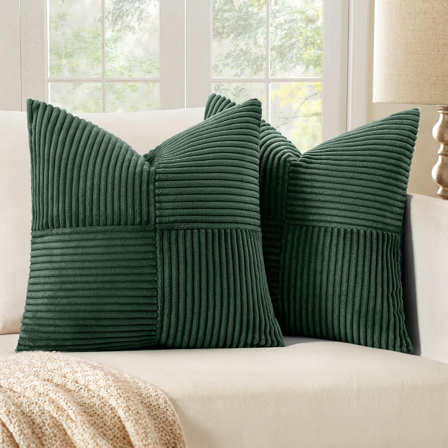 MIULEE Burgundy Decorative Throw Pillow Covers 18x18 Inch for Couch Bed Sofa Pack of 2 Boho Farmhouse Throw Pillows Soft Cross Corduroy Patchwork Textured Cushion Cases