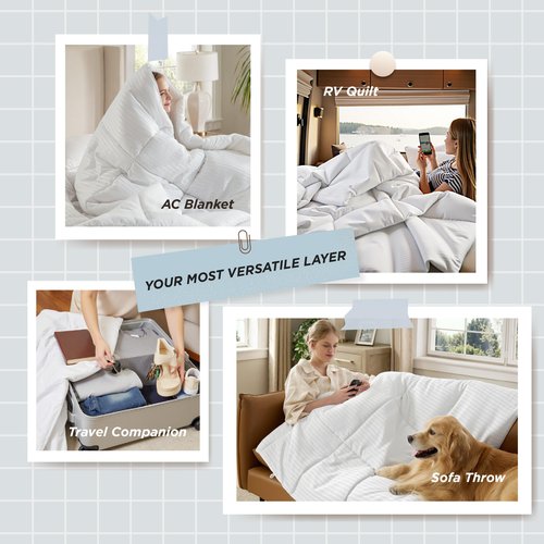 Bedsure Duvet Insert King Size - Lightweight Comforter, Quilted Cooling Duvet Insert, Down Alternative Summer Comforter with 8 Tabs, Ultra Soft Blanket, Striped, Machine Washable, King, 90x102 inches