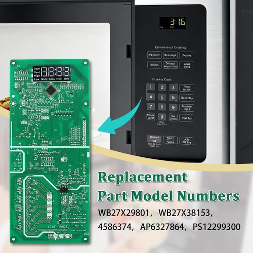 WB27X29801 Microwave Main Control Board with White LED - for GE Microwaves JNM3163DJ2BB, JNM3163DJ2WW,JNM3163RJ5SS, Replacement Part Control Board Numbers WB27X38153, 4586374, AP6327864, PS12299300