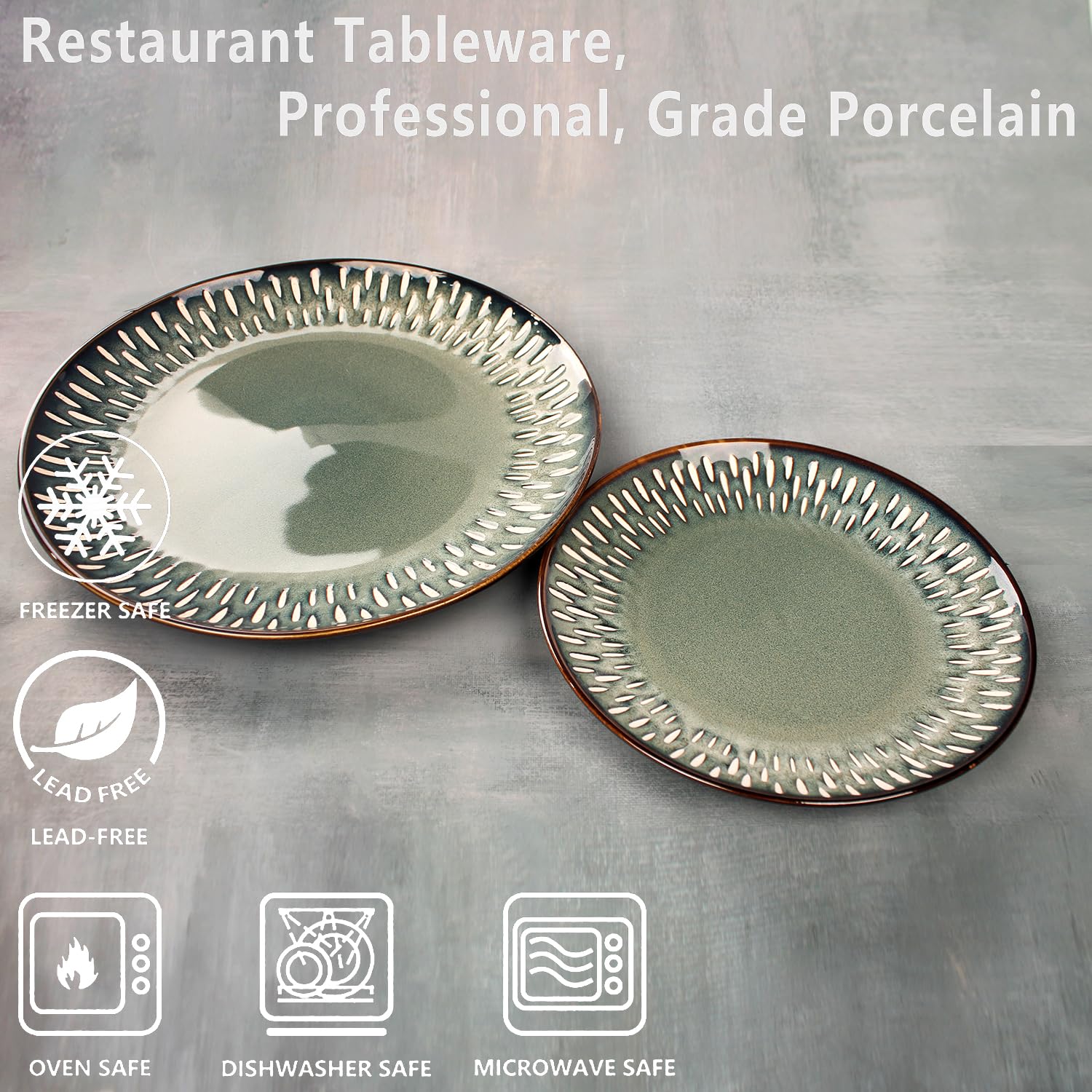 jinsongdafa 10.6-Inch Porcelain Plates Set, for Appetizer, Dinner Plates, Salad, Dessert, Snacks, Serving Plate Set of 4, Microwave and Dishwasher Safe, apply Home, Restaurant
