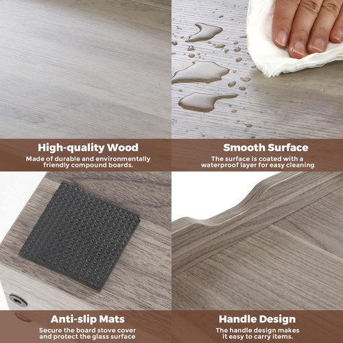 Kosydown Basic Stove Top Covers for Gas Burners and Electric Stove, 30"L x 22"W x 2.4" Gas Stove Cover, Wooden Cutting Boards/Sink Cover for Kitchen, Tray for Kitchen Counter Space (Grey)
