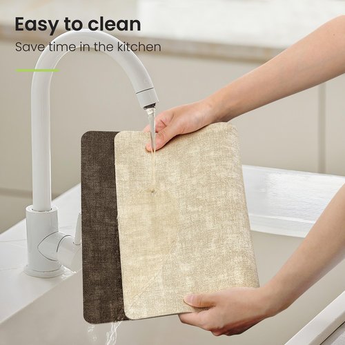 Fyvva Placemats Set of 6, Faux Leather Heat Resistant Wipeable Placemats, Dual Sided Waterproof Washable Table Mats with Coaster, Suitable for Kitchen, Dining, Table Decor (6, Beige Dark Coffee)