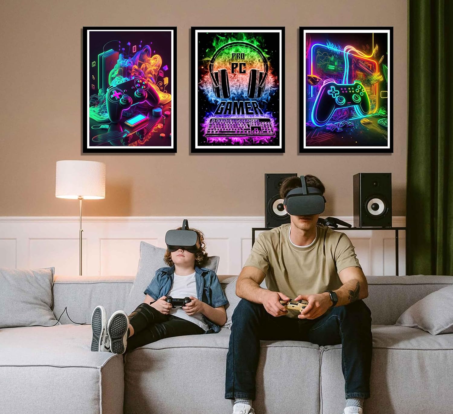 PPV Gaming Wall Art - Retro Video Game Canvas Prints | Colorful Neon Gamepad Decor - 12x16in
