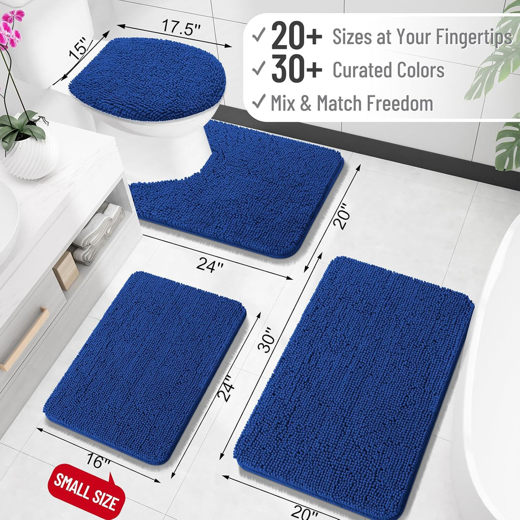 OLANLY Large Bath Rugs - Extra Soft Chenille with Quick-Dry Rubber Backing | 44x32 Royal Blue