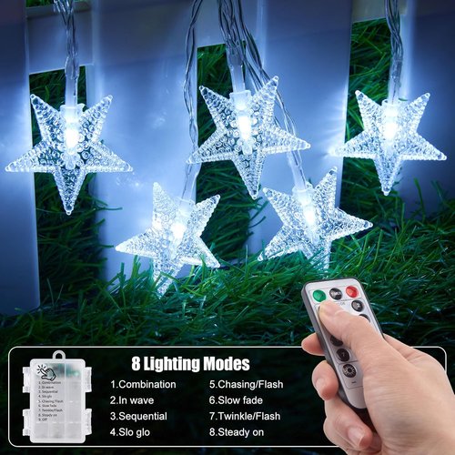 Brightown Star String Lights - 50 LED Battery Operated Fairy Lights with Remote & Timer, 17 ft, Waterproof for Indoor/Outdoor Decor