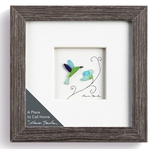 DEMDACO Tiny Moments of Wonder Wall Art by Sharon Nowlan - Hummingbird & Flower Framed Wall Art Made with a Composite Pebbles Mix - Easel Back Frame - Triangle-Style Hanger - Wood Frame