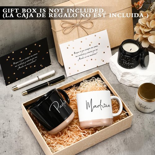 Baderke 2 Set 8 Pcs Godparents Proposal Gift Madrina Padrino Mug Will You Be My Godparents from Godchild Card Scented Candle Jar Ballpoint Pen Valentines Baptism Gift for Godmother Godfather(Spanish)