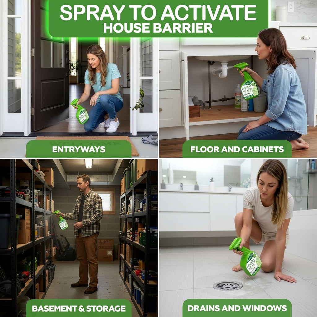 Roach Killer - Peppermint Oil Spray for Indoor & Outdoor Use | Safe Pest Control for Kids & Pets (16oz)