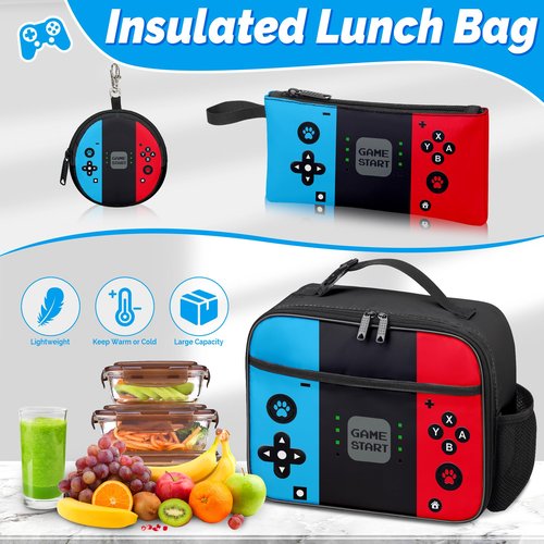 TOWIHUN Gamer Backpack for Boys, 4pcs Gaming Boys Backpack with Lunch Box and Pencil Case for Kids, Video Gamer School Bags