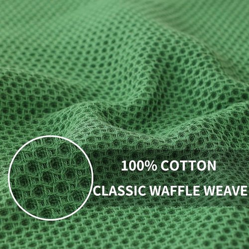 Homaxy Kitchen Dish Towels - Ultra Soft 100% Cotton Waffle Weave, Quick Drying, 13 x 28 Inches, 12-Pack, Grass Green