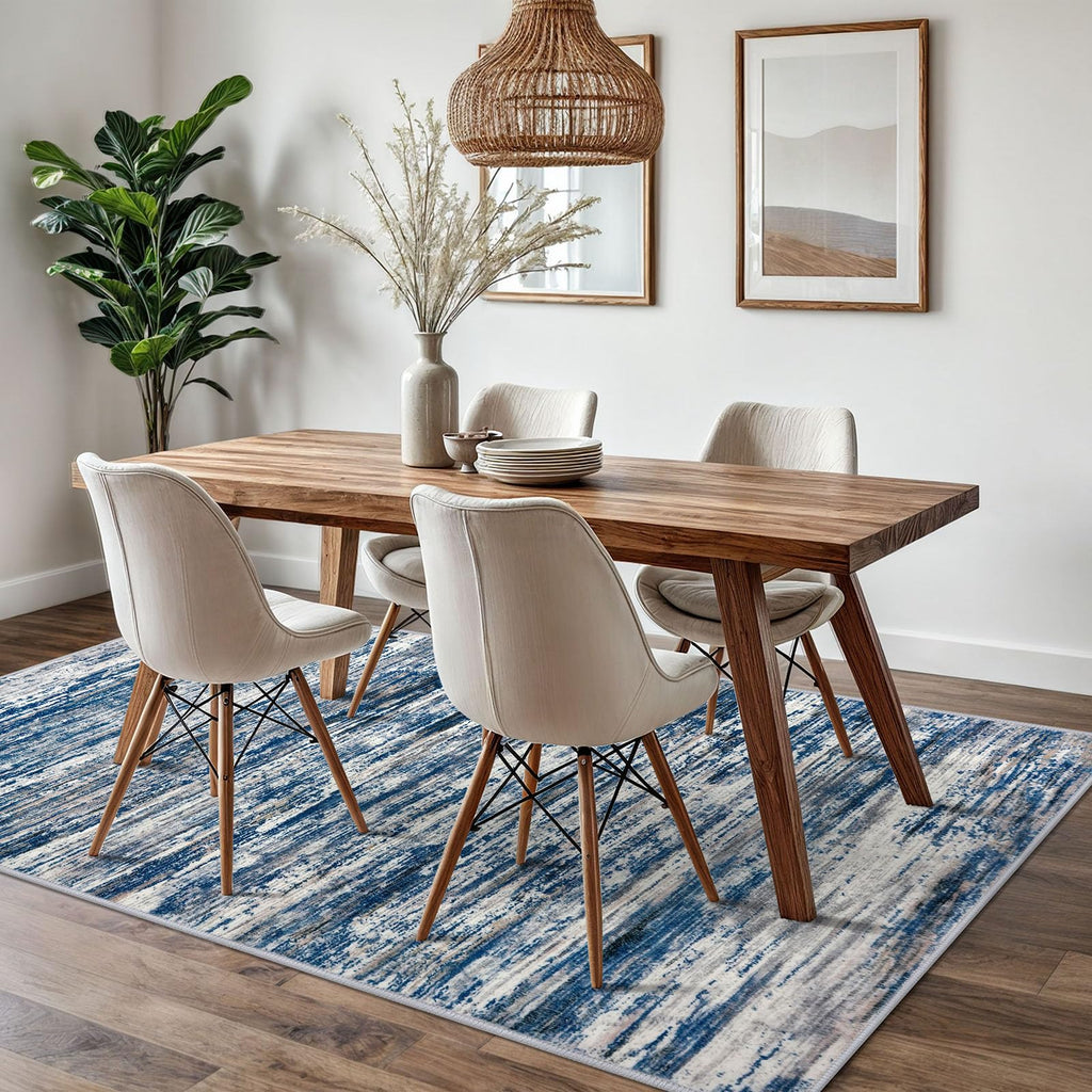 SIILOOM 5x7 Modern Abstract Area Rug for Bedroom, Navy Blue Gray Neutral Multi Large Super Soft Washable Rug with Slip-Resistant, Non-Shedding Rugs Indoor Door Mat for Home Décor