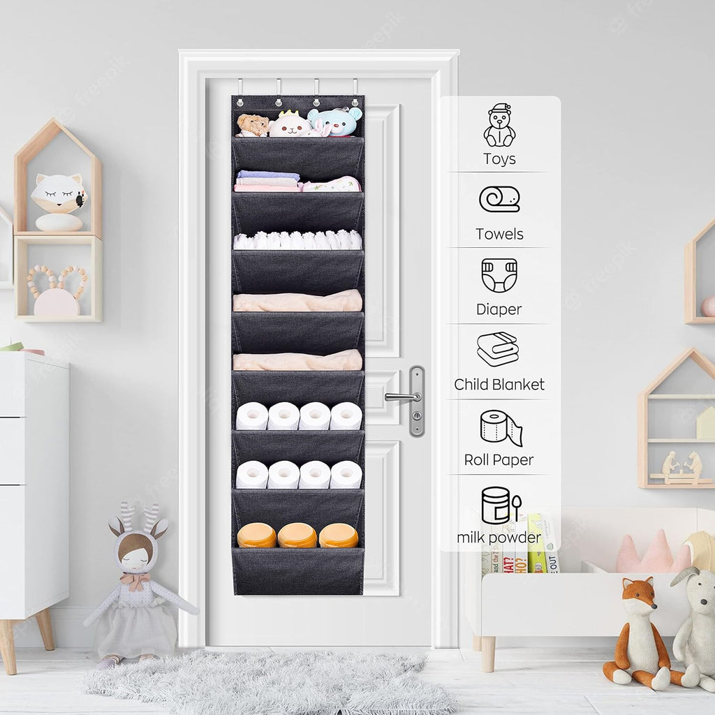 Sleeping Lamb Over The Door Shoe Organizer - Large Deep Pockets for Boots Storage | Black