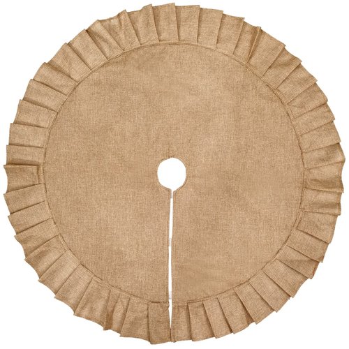 Medoore Christmas Tree Skirt Linen Burlap Tree Skirt with Ruffled Border Rustic Christmas Burlap Tree Skrit for Christmas Tree Holiday Decorations, 47 Inches
