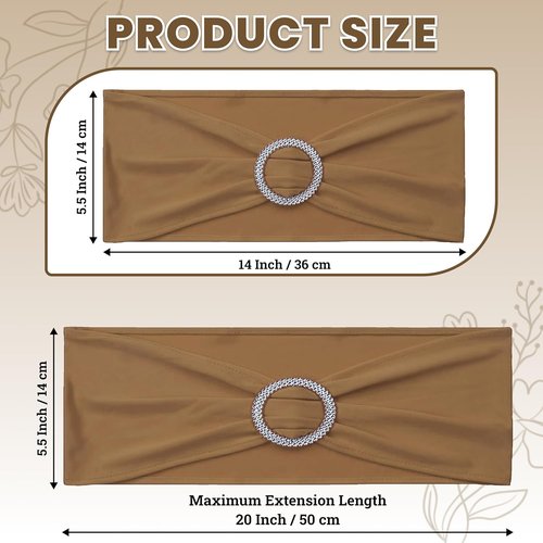 MDS Premium Stretch Chair Sashes - Pack of 25 Elastic Covers with Buckle Slider | Mocha for Weddings & Events