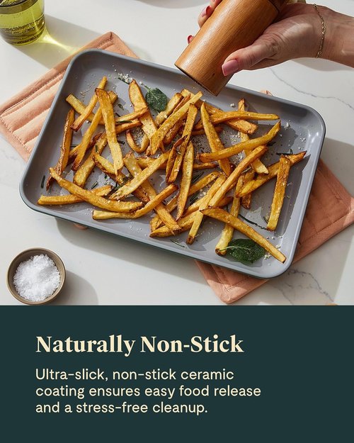 Caraway Non-Stick Ceramic Baking Sheet Trio - Non-Toxic & PTFE Free - Large 18x13", Medium 15x10", Small 9x13" - Slate