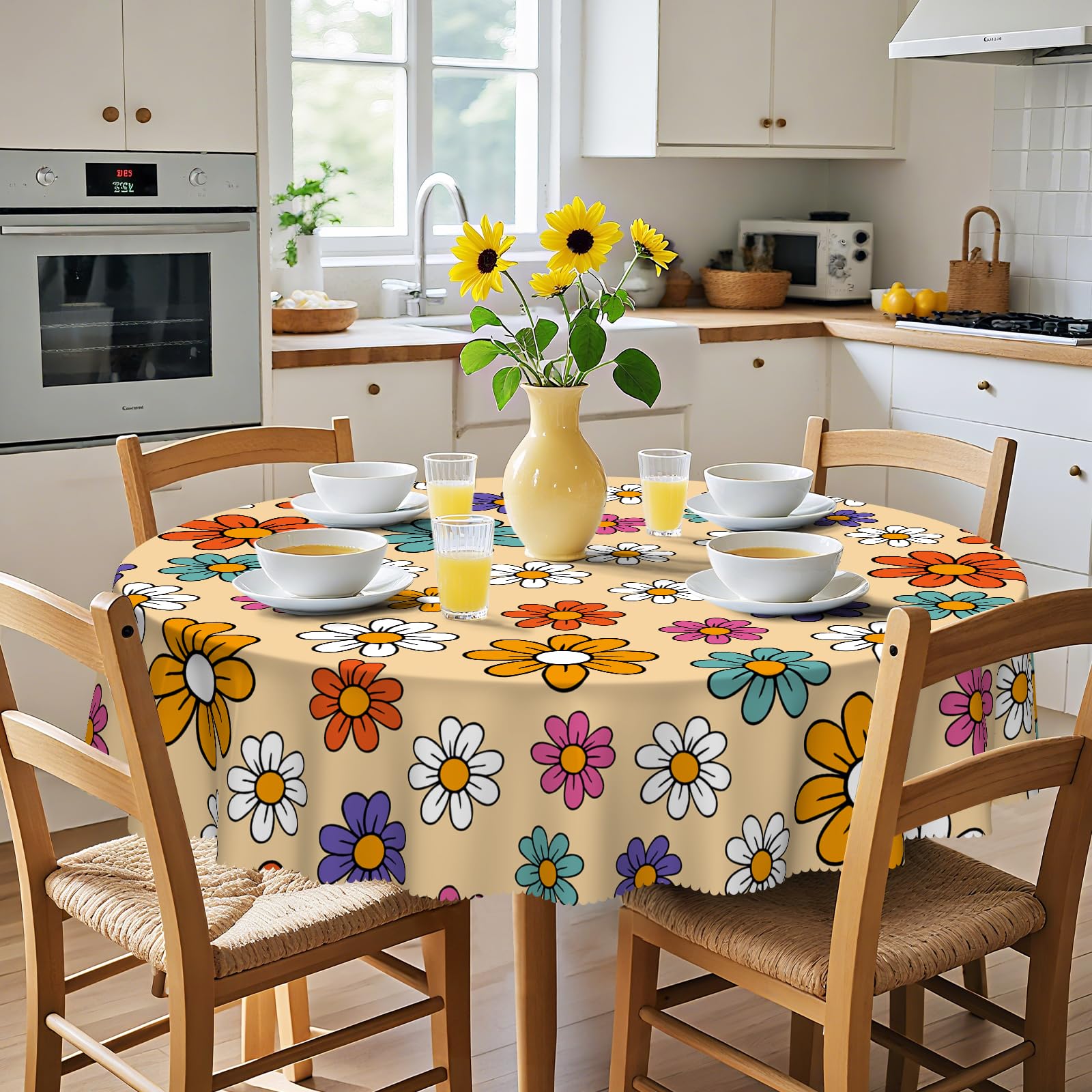 Eikione Fall Tablecloth 70 Inch, Maple Leaf Table Cloth, Waterproof, Wrinkle Free Polyester Table Cover for Autumn Picnics, Halloween Dining Decorations
