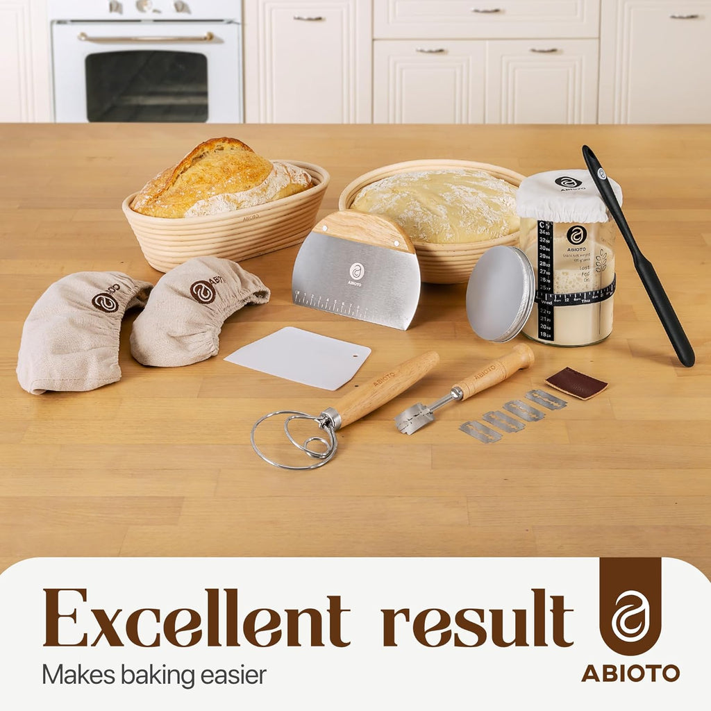 Skiennix Sourdough Starter Kit - Beginner-Friendly Baking Supplies with 10” Round & 11” Oval Banneton Baskets