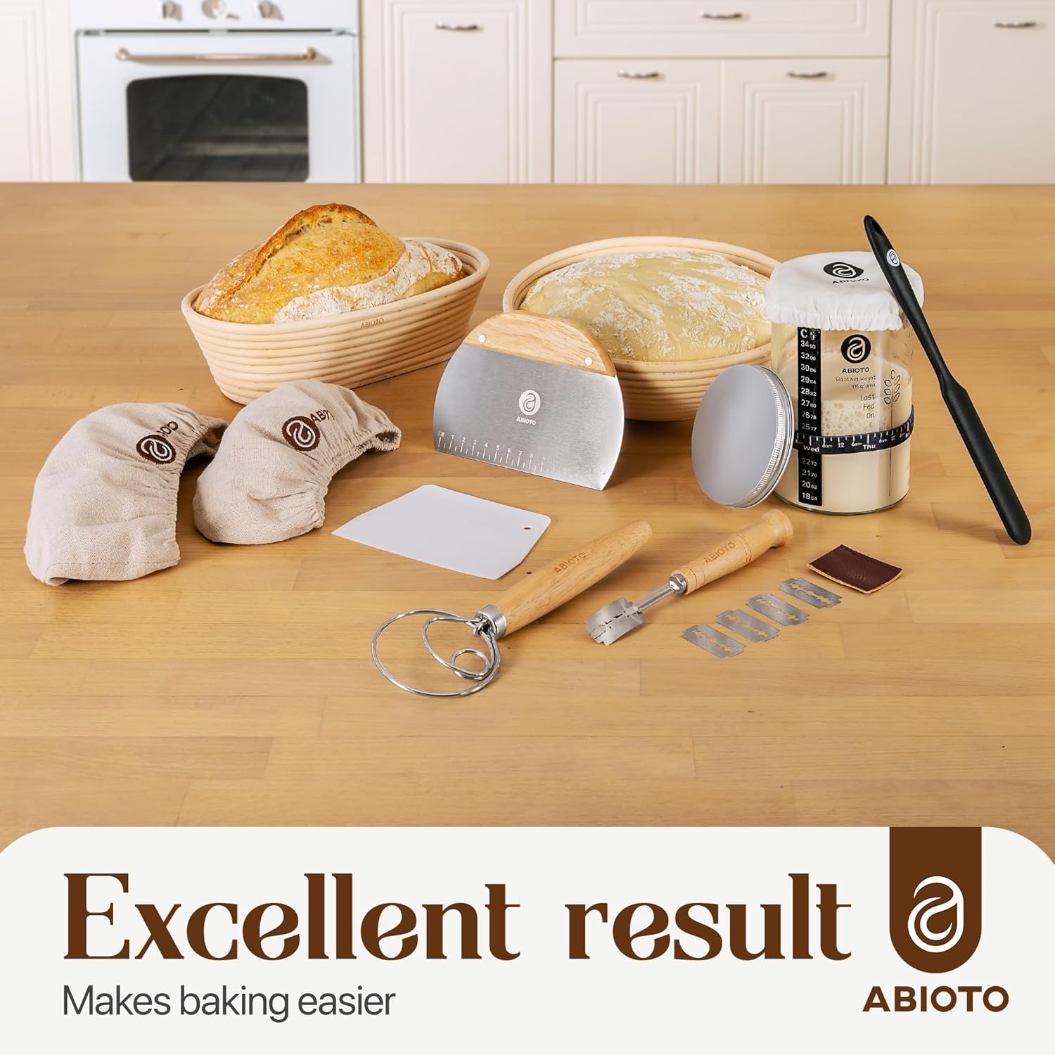 Skiennix Sourdough Starter Kit - Beginner-Friendly Baking Supplies with 10” Round & 11” Oval Banneton Baskets