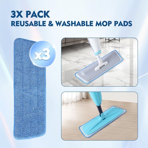 MABUBU 3 Pack Microfiber Mop Pads, Mop Replacement Pads Refills Floor Spray Mop Pads Wet Moping Pads Refill Reusable Pads Suitable for All Spray Mops Cleaning