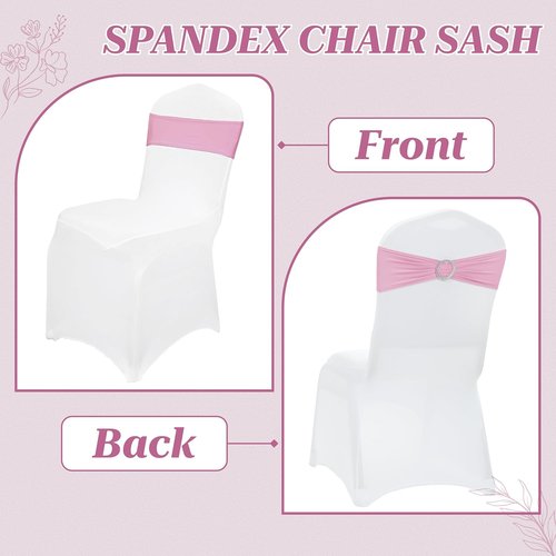 MDS Spandex Chair Sashes - 200 Pack of Blush Pink Elastic Stretch Bands with Buckle Slider for Weddings