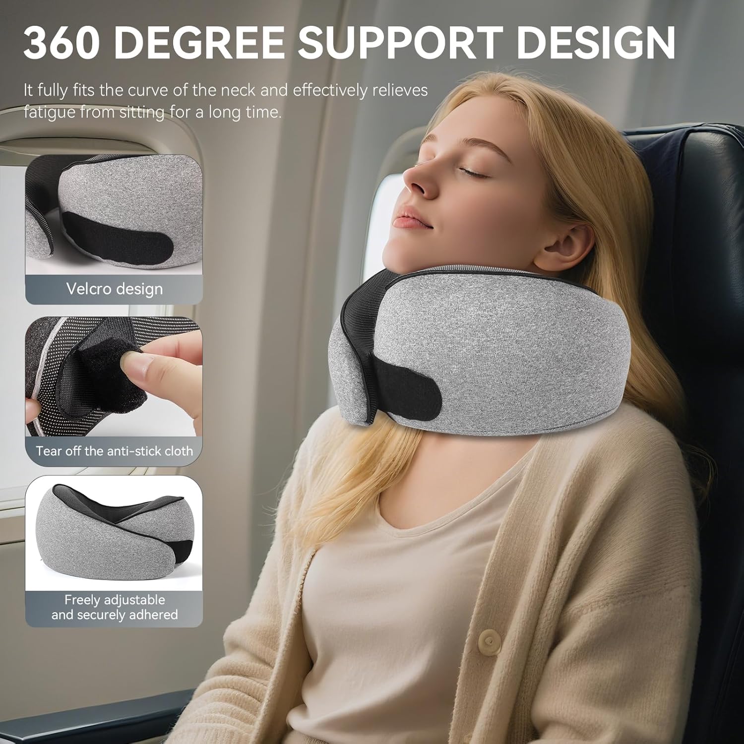 SZXYX Travel Pillow - 100% Pure Memory Foam Neck Support with Breathable Cover | Dark Grey