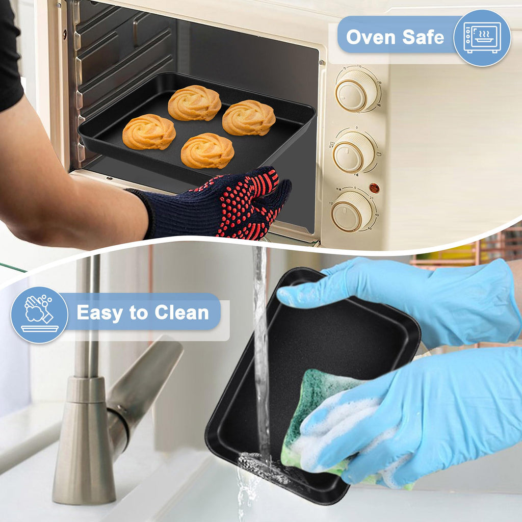 TeamFar Small Toaster Oven Pan, 9.25 x 7 x 1 Inch Carbon Steel Non Stick Coated Mini Toaster Oven Baking Pan Tray for Ovenware, Non-Toxic & Heavy Duty, Roll Edge & Easy Clean