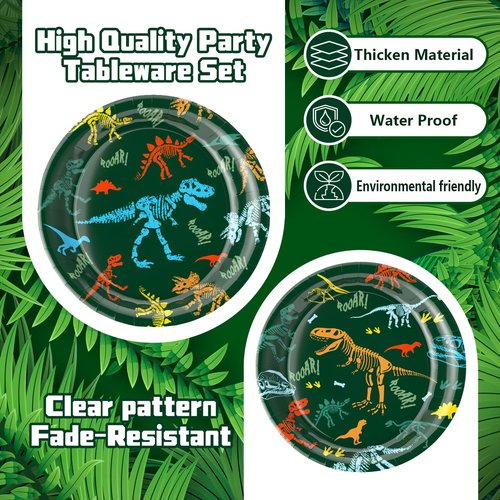 Dinosaur Birthday Party Supplies for Kids 96 Piece Dino Theme Tableware Set Includes Disposable Paper Plates, Napkins and Forks Dinosaur Decorations for Boys Birthday Party, Serves 24 Guests