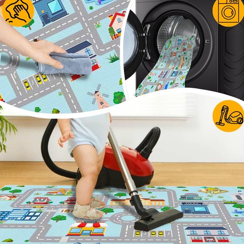 MLLgYq Kids Car Rug, 2' 7" x 4' City Life Traffic Road Playmat for Toy Cars Trains, Non-Slip Race Track Carpet Educational Fun Rugs for Boy and Girl Bedroom Nursery
